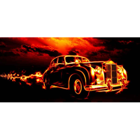 Принт прямоугольный "Огненный автомобиль", серия Герои, 026
