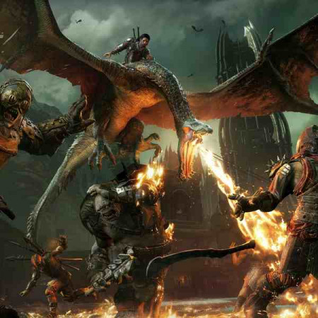 Принт квадратный "Middle-earth: Shadow of War битва с драконом", серия Герои, 040